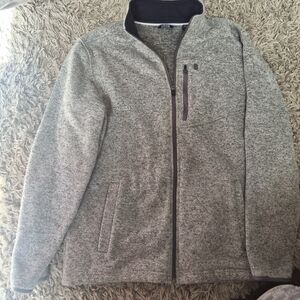 IZOD Gray Full Zip Fleece Jacket Mens Large Cozy Knit Zip Pocket